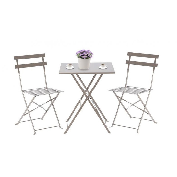 Set mobilier de grădină, ramiz, Pătrat, Masă gri cu 2 scaune, gri