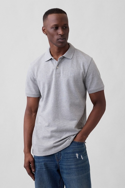 GAP, Tricou polo cu logo discret, Gri