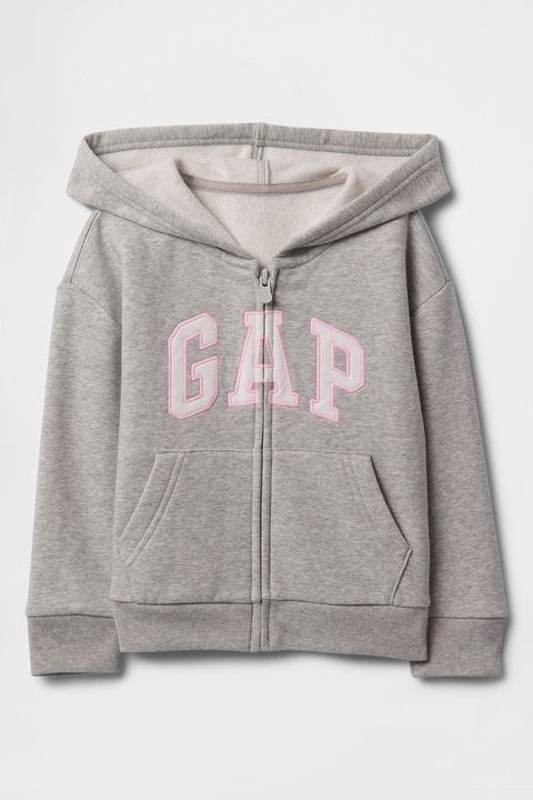 GAP, Hanorac cu logo si fermoar, Gri melange/Roz
