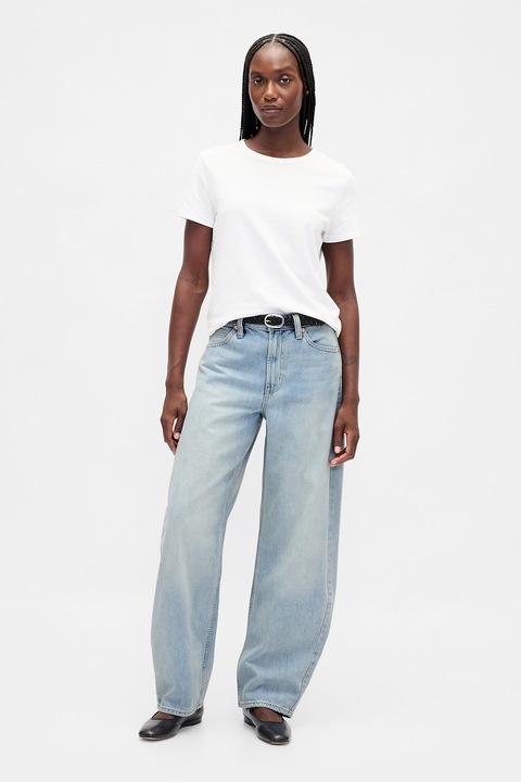 GAP, Blugi cu talie inalta si croiala barrel, Albastru pal