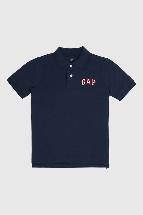GAP, Tricou polo din bumbac cu logo brodat, Rosu/Bleumarin