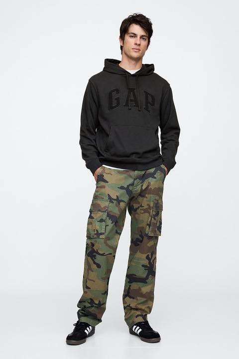 GAP, Hanorac din amestec de bumbac cu logo, Negru stins