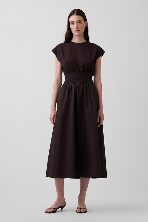 GAP, Rochie midi cu talie elastica, Maro inchis