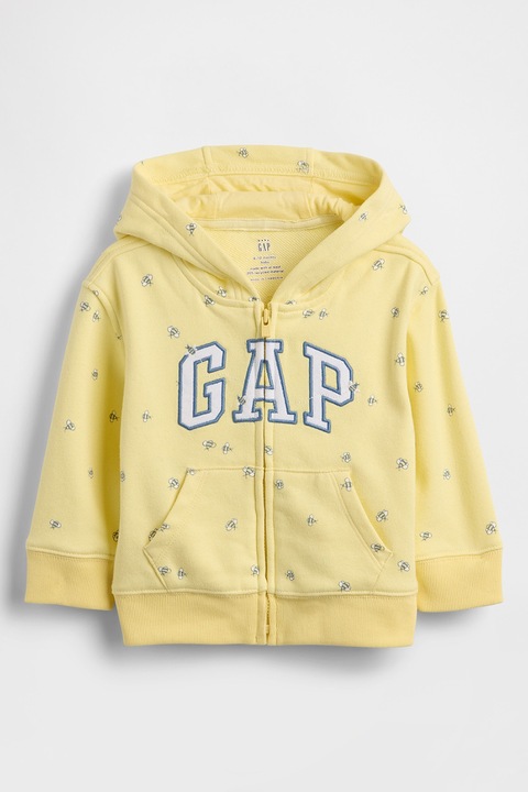 GAP, Hanorac cu logo si fermoar, Alb/Galben deschis