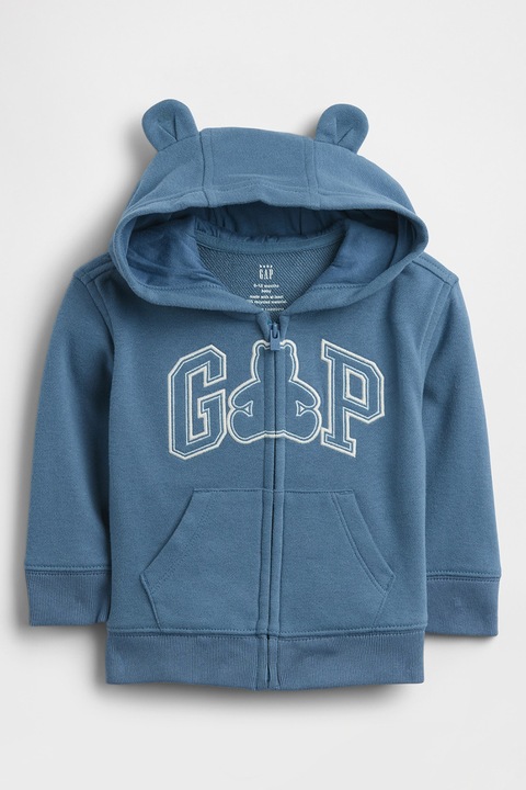 GAP, Hanorac cu logo si fermoar, Alb/Albastru paun