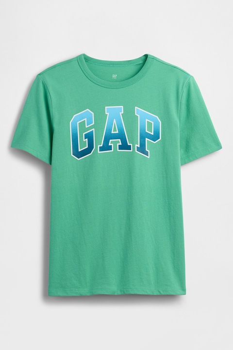 GAP, Tricou din bumbac cu imprimeu logo, Verde/Albastru