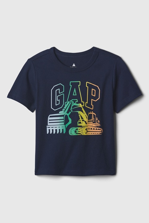 GAP, Tricou din bumbac organic cu imprimeu logo, Verde/Portocaliu/Albastru ultramarin