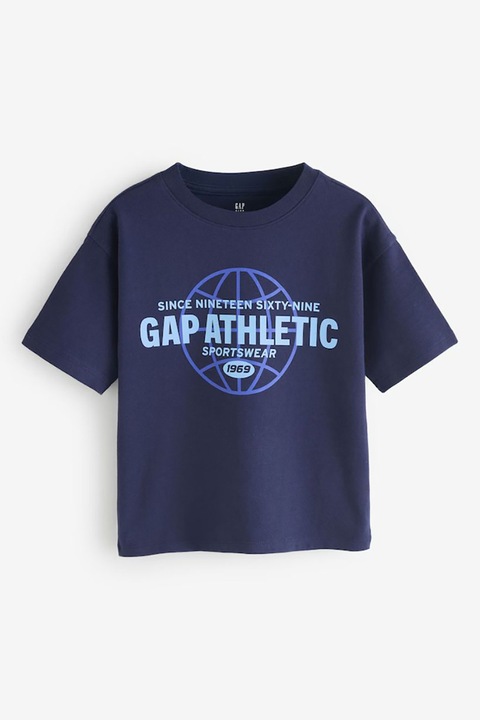 GAP, Tricou din bumbac cu logo, Albastru deschis/Bleumarin