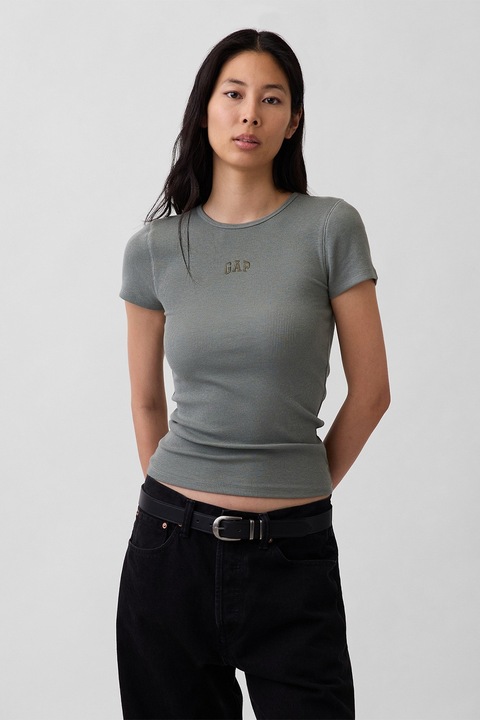 GAP, Tricou slim fit din amestec de modal cu logo brodat, Verde feriga