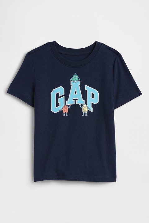 GAP, Tricou din bumbac cu imprimeu logo si grafic, Albastru ultramarin/Albastru glaciar
