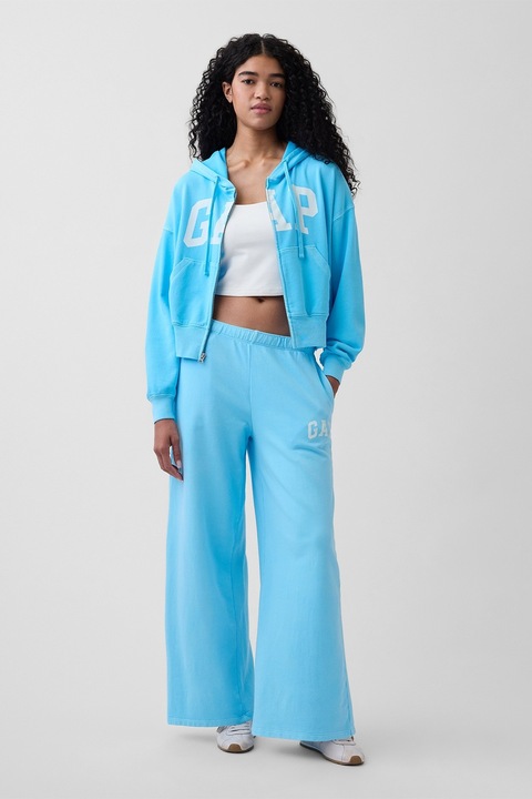 GAP, Pantaloni de trening cu croiala ampla si buzunare laterale, Albastru glaciar