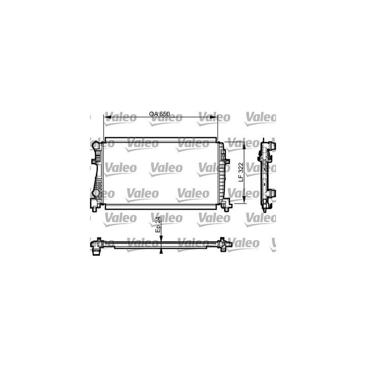 Hűtőradiátor Valeo, alumínium, 24mm vastagság, 322mm szélesség, 650mm magasság