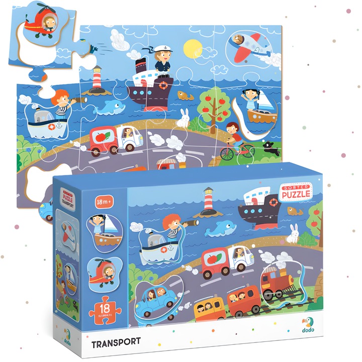 Puzzle Sorter Transport, maksik, 18 elem, többszínű, 16,5x25x6,5cm