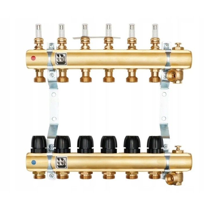 Distribuitor din bronz Prandelli RP-R, 2 circuite, rotametre magnetice, 150x360mm