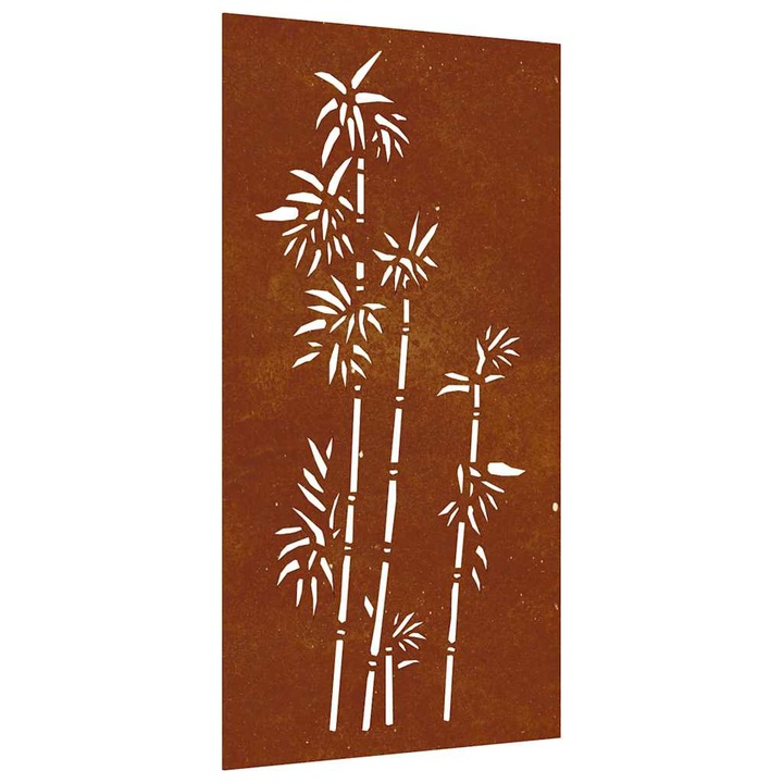 Decoratie perete de gradina vidaXL, 105x55 cm design bambus otel Corten