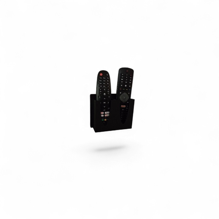 Suport Dublu Telecomanda Tv, negru mat 118x42x100mm, montare fara gaurire