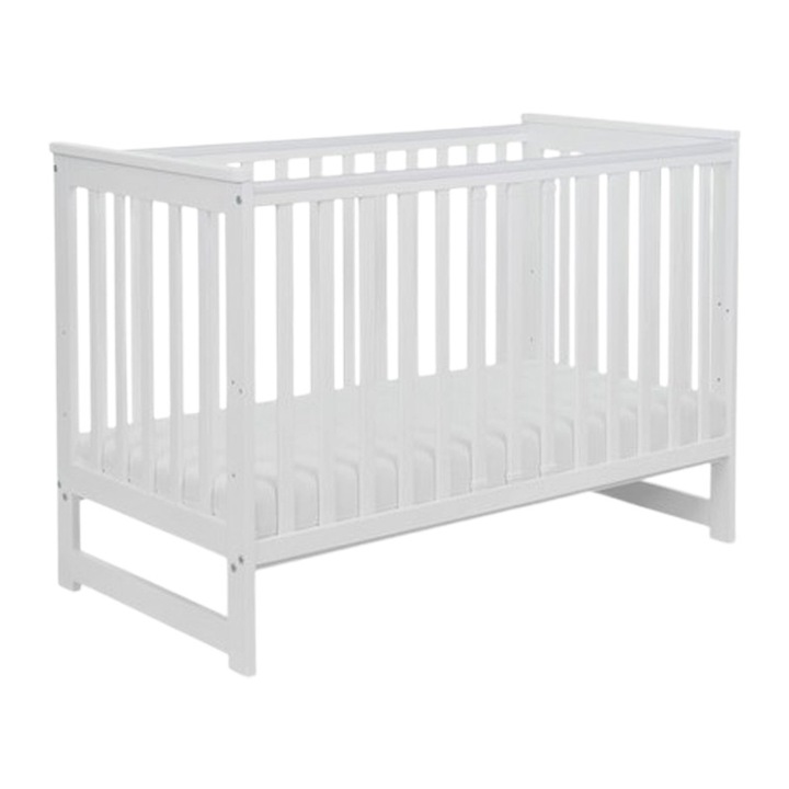 Patut din lemn, 2 in 1, pentru bebelusi si copii, cu bara de protectie din silicon, 120 x 60 cm, Tomi 2, 762006, Alb