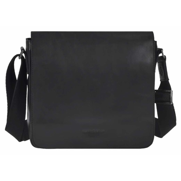 Geanta de umar, Greenburry, de dama, "Pure Black", din piele naturala, Neagra, 26x23 cm