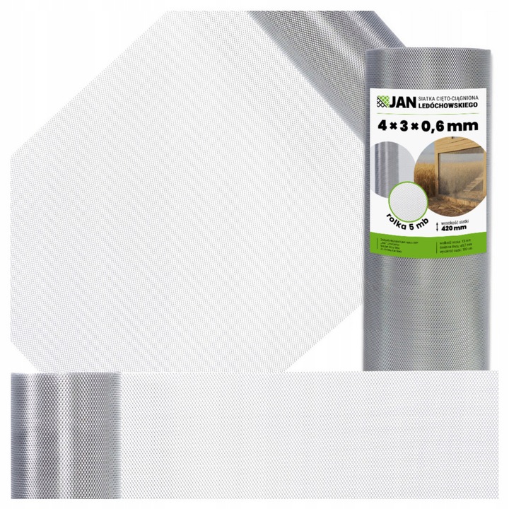 Plasa Ledochowski galvanizata, 4x3x0.6mm, latime 420mm, 5mb, tabla expandata, protectie rozatoare cladiri, ventilatii, rezistenta coroziune, uz tehnic