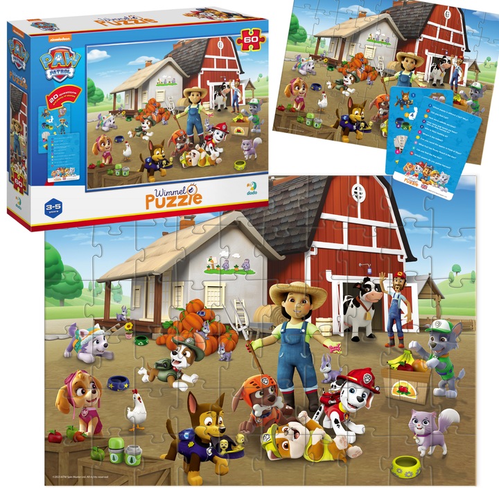 Puzzle "Mancs őrjárat - A farmon" 60 darabos, 12 kérdéskártya, többszínű, 18x4x24cm