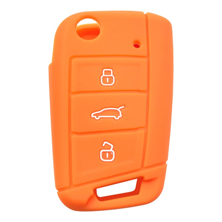 Husa Protectie Silicon Portocalie compatibila Cheie Skoda Vw Golf 7 Seat Cupra, iNGENIO