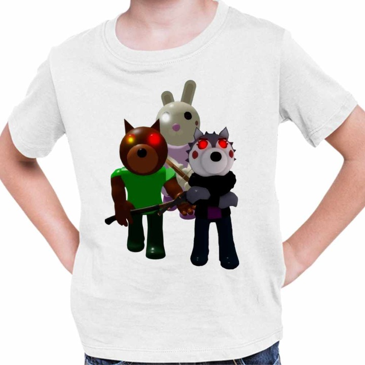 Tricou Copii Baieti Roblox Piggy Doggy Bunny Willow, Fehér