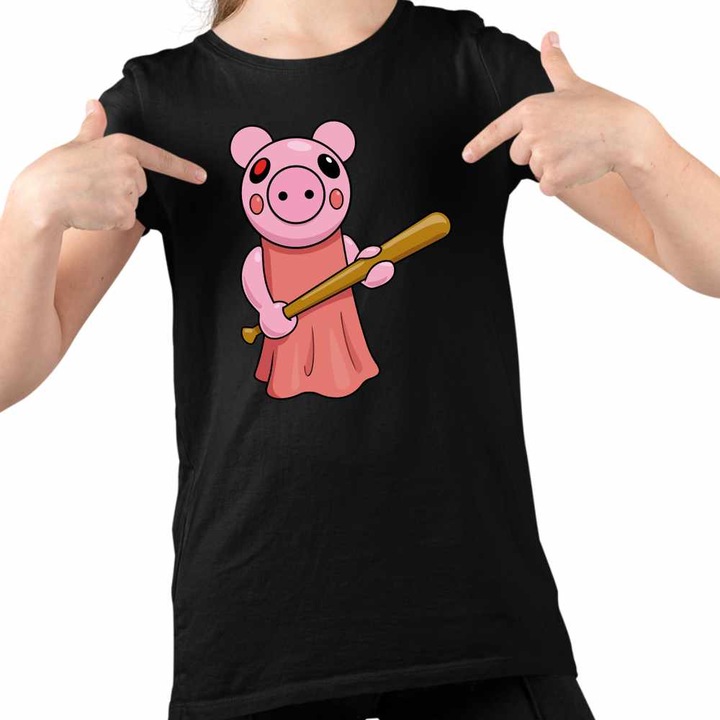 Tricou Copii Fete Roblox Piggy Pigy, Fekete