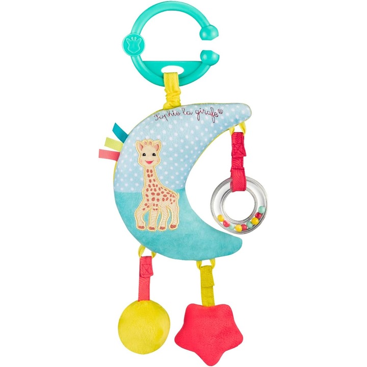 Pandantiv pentru carucior, patut, scaun auto, Sophie la girafe, multicolor, 28cm, cutie muzicala