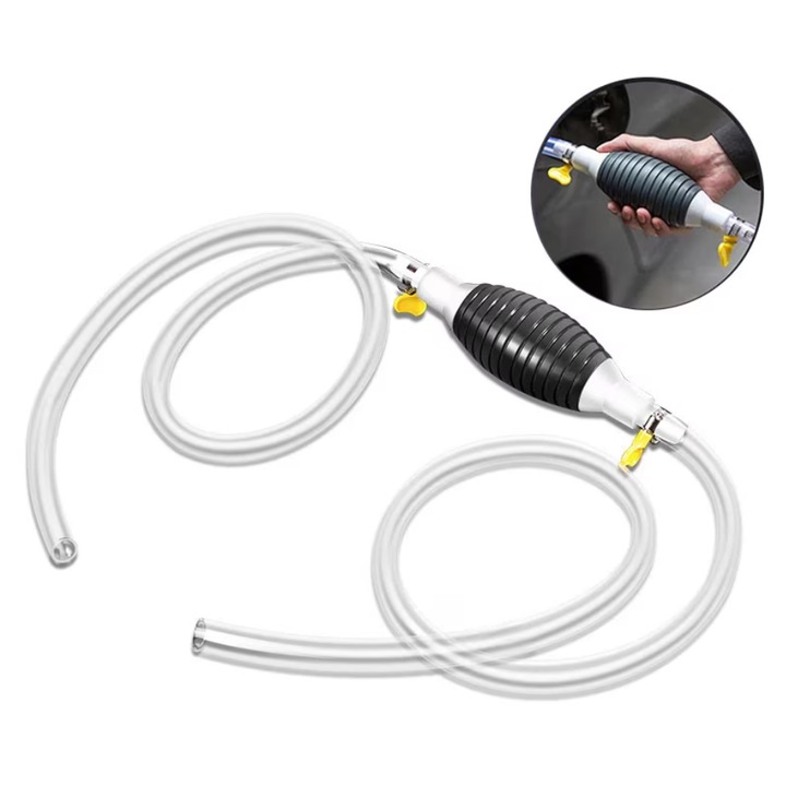 Pompa manuala transfer lichide cu furtun Bla Bla Foam®, 2 m si cleme prindere, debit 26 l/h