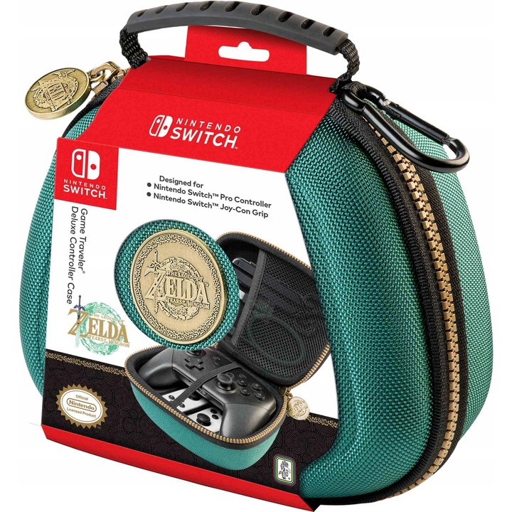 Etui pentru controler Nintendo Switch, The Legend of Zelda Tears of the Kingdom, verde, 18x17x8cm