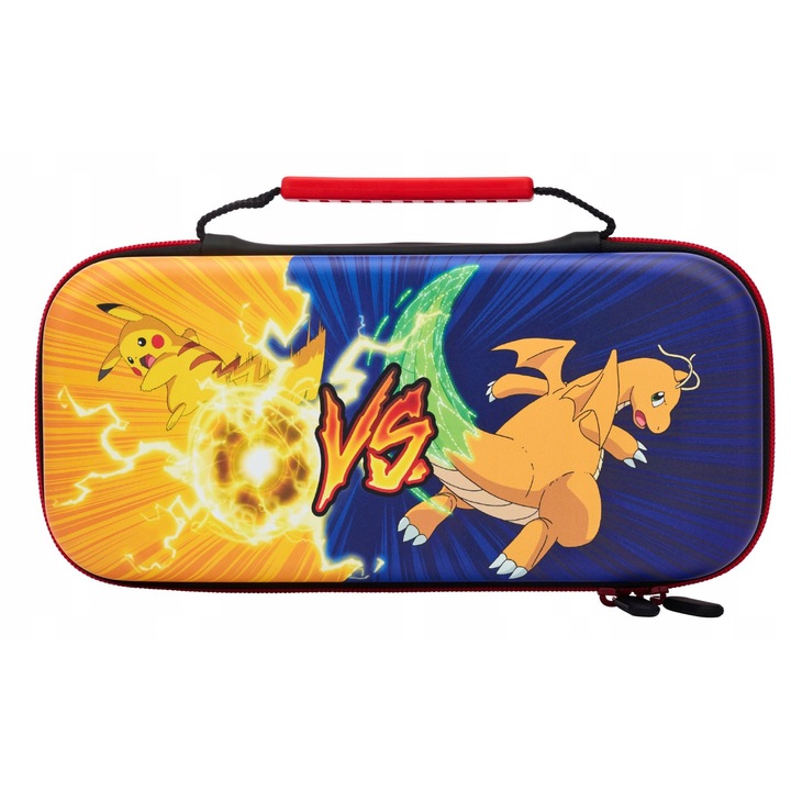 Etui pentru console Nintendo Switch, Pikachu vs. Dragonite, cu suport de joc, compatibil cu Switch si Switch Lite