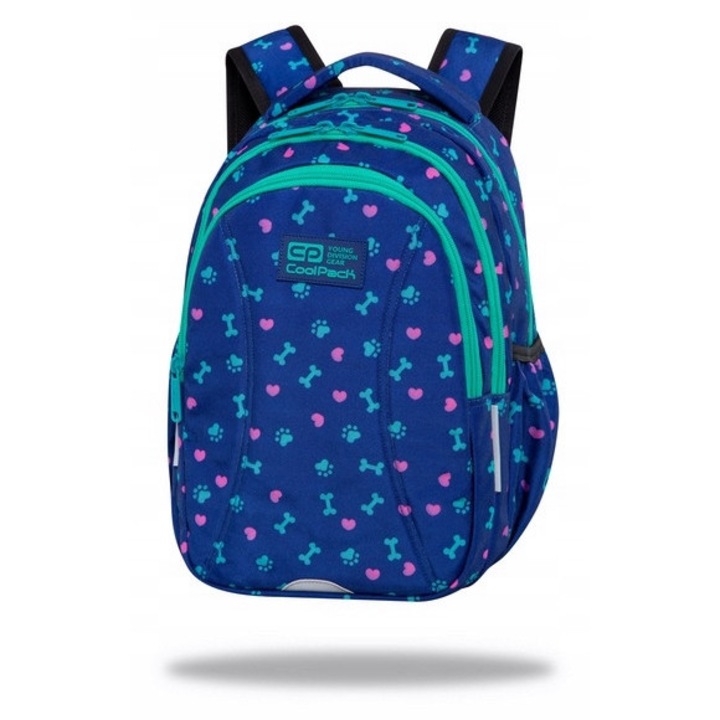 Többszínű iskolatáska 21L, 3 rekesszel, mérete 39x28x15cm