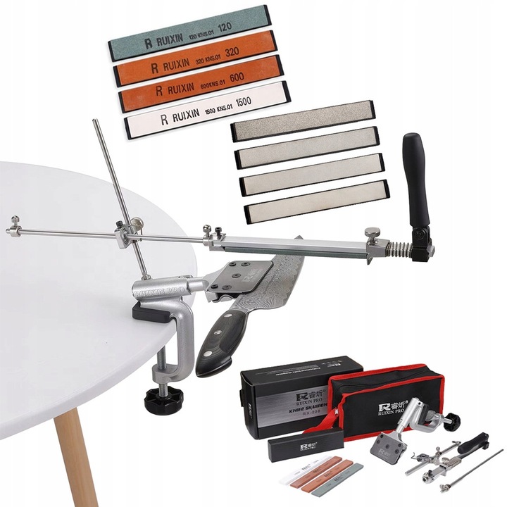 Set ascutitoare pentru cutite, RUIXIN PRO, 4 pietre naturale 120-1500, 4 pietre diamantate 200-1200, multicolor