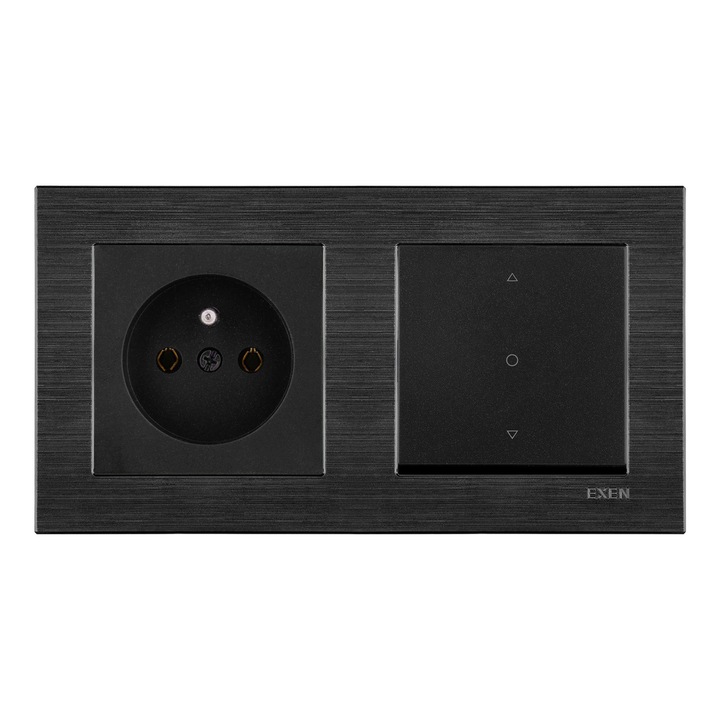 Priza electrica simpla + intrerupator orb cu 3 pozitii negru + cadru dublu COMFORT Cosmic Black EXEN