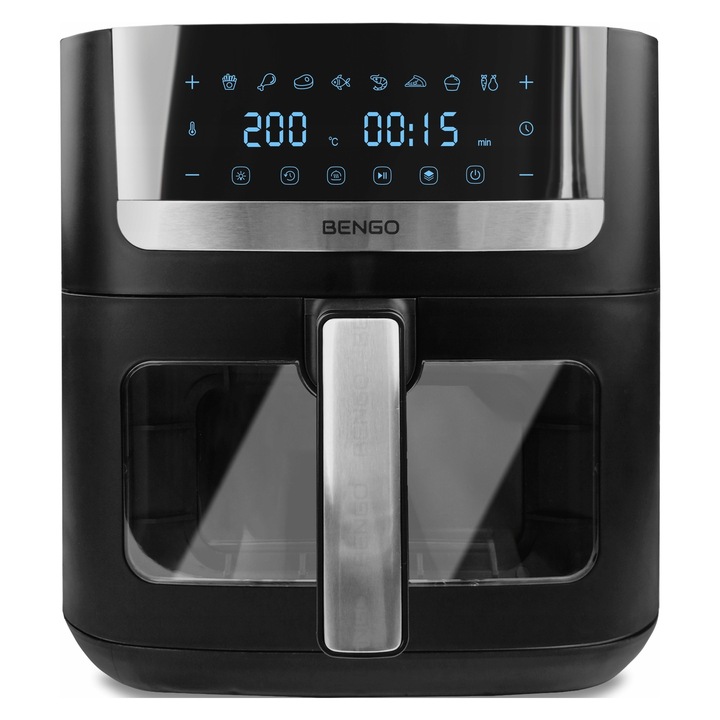 Friteuza BENGO, 8L, 1800W, 8 programe, neagră, fără ulei, antiaderentă