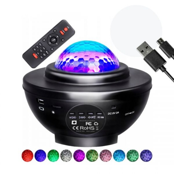 Proiector de stele Revento, 21 efecte luminoase, negru, 16x16x13cm, set complet cu telecomanda si cablu USB