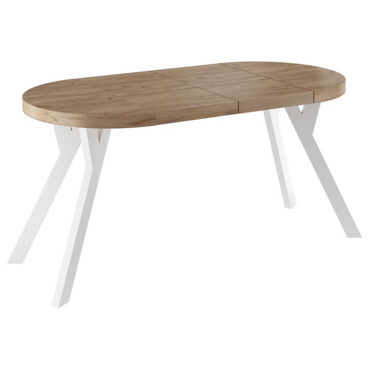 Разтегателна кръгла маса Meble Balut 90-190 см, плот от ПДЧ, крака от букова дървесина, височина 75 см, бял