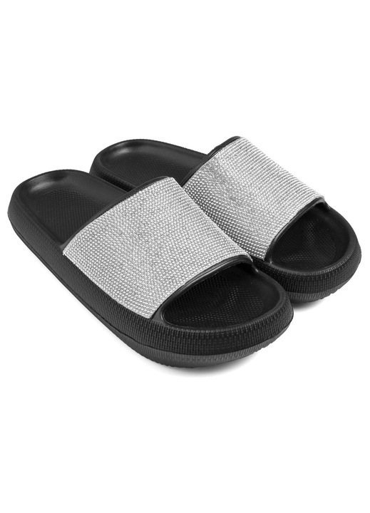 Papuci Plaja Femei Slapi Vara EVA Banda Strasuri Argintii Negri Incaltaminte Piscina Vacanta Mare Antiderapanti Fashion Marime 39-40 SHOPIENS®