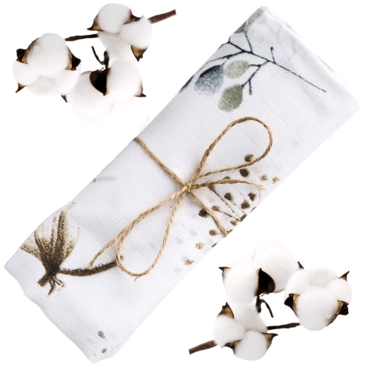 Paturica Infasat din Muselina BabyU Model FLY, Cearsaf, Prosop, Bumbac Premium Certificat, Multifunctionala, Absorbanta, Delicata cu Pielea, Dimensiune Mare, 120x120 cm