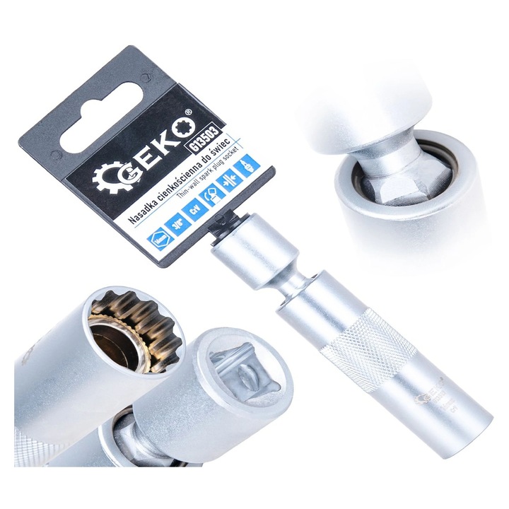 Шарнирен ключ за свещи за запалване, 16 mm, 3/8", Cr-V, Geko G13503