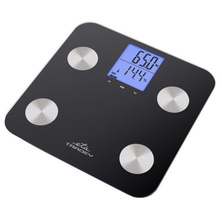 Cantar corporal ETA Tracey 3779 9000, 180 kg, analiza corporala 5 parametri, control tactil, negru