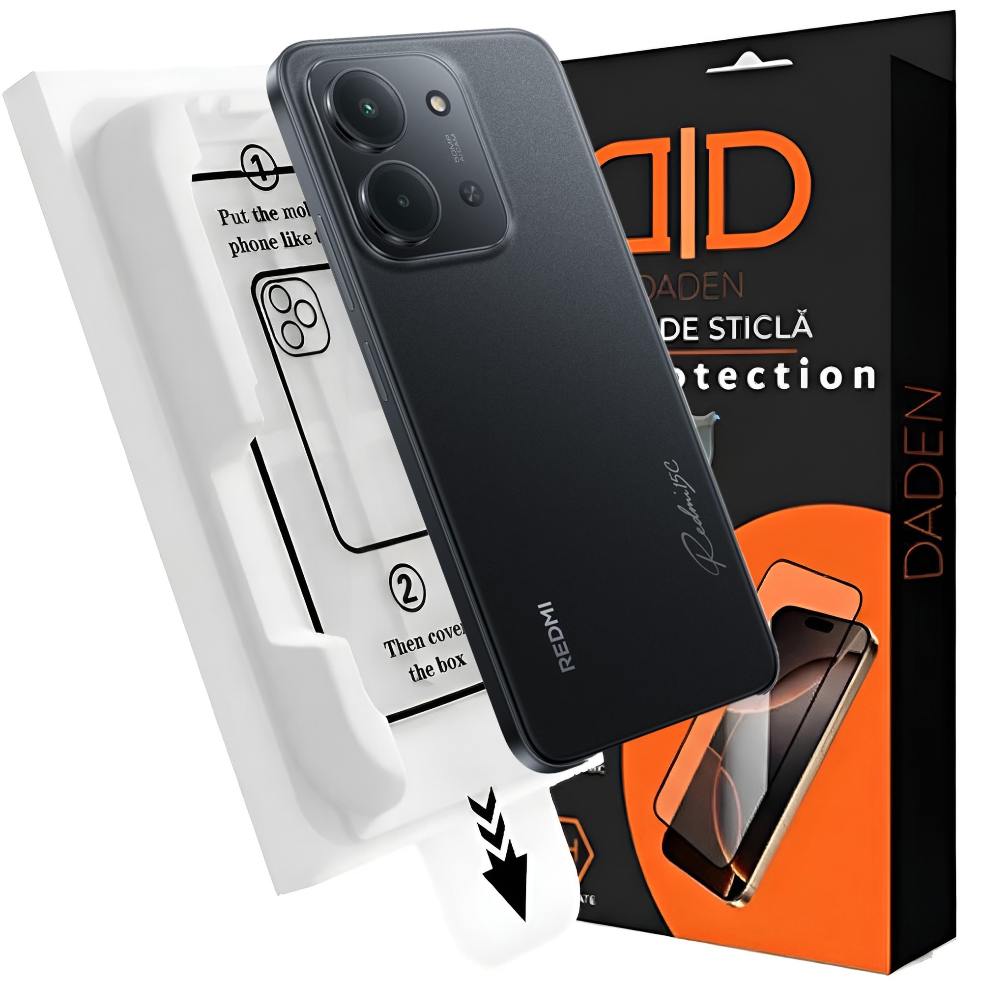 Folie Sticla pentru Xiaomi Redmi 15C cu aplicator Daden MagicBox, Full Cover, Protectie Profesionala, Ultra Rezistenta, Calitate Premium, Margini negre