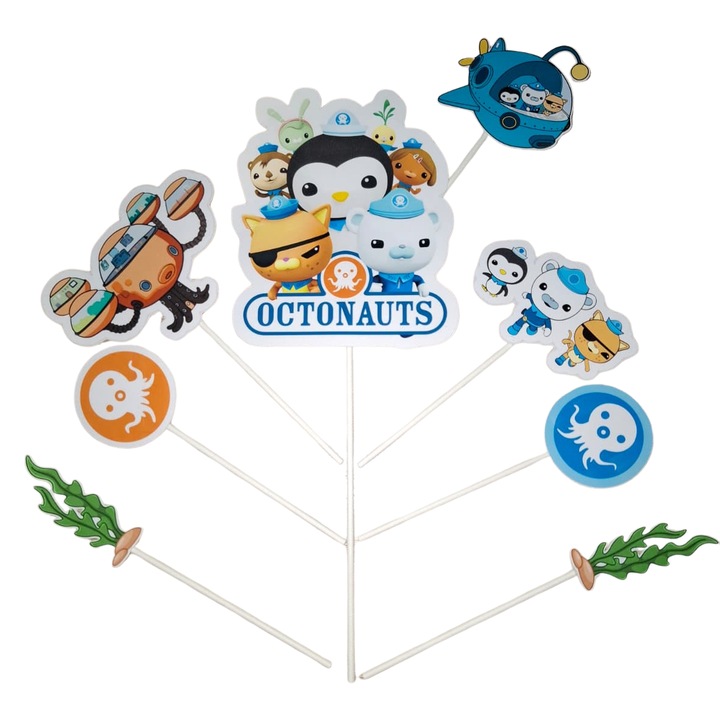 Decoratiune topper tort carton, tematica Octanauts, aniversare - 8 piese