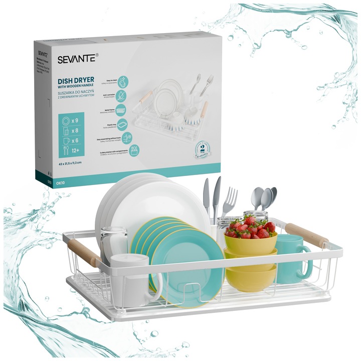 Scurgator uscator de vase de bucatarie cu manere din lemn, alb – SEVANTE