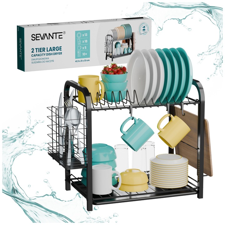 Scurgator uscator de vase de bucatarie cu doua niveluri, cu suport pentru tocator – SEVANTE
