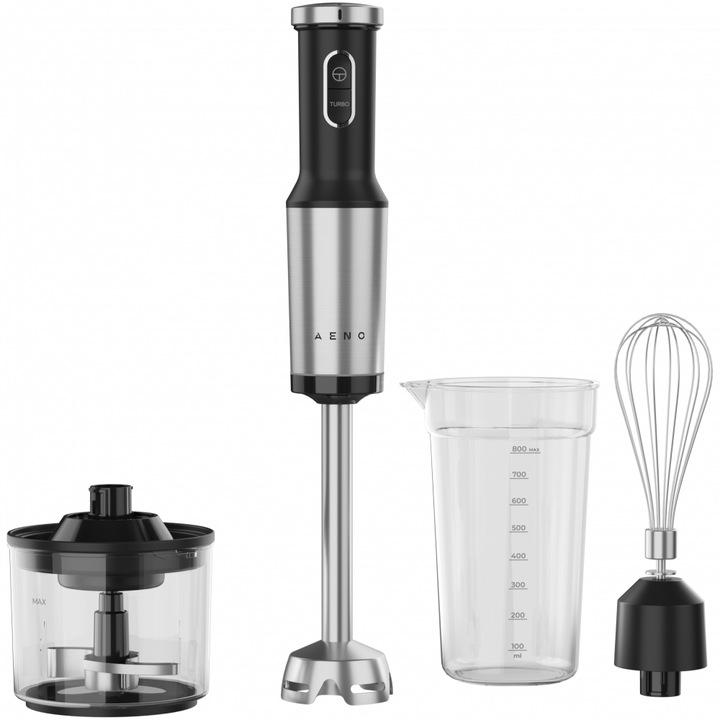 Blender vertical AENO HB4 1200W, 8 lame, alb, set cu tocator 500ml si borcan 800ml