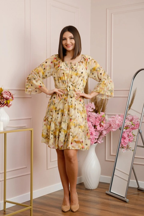 Rochie Juliette din voal, Зелен/Кафяв/Розово/Крем