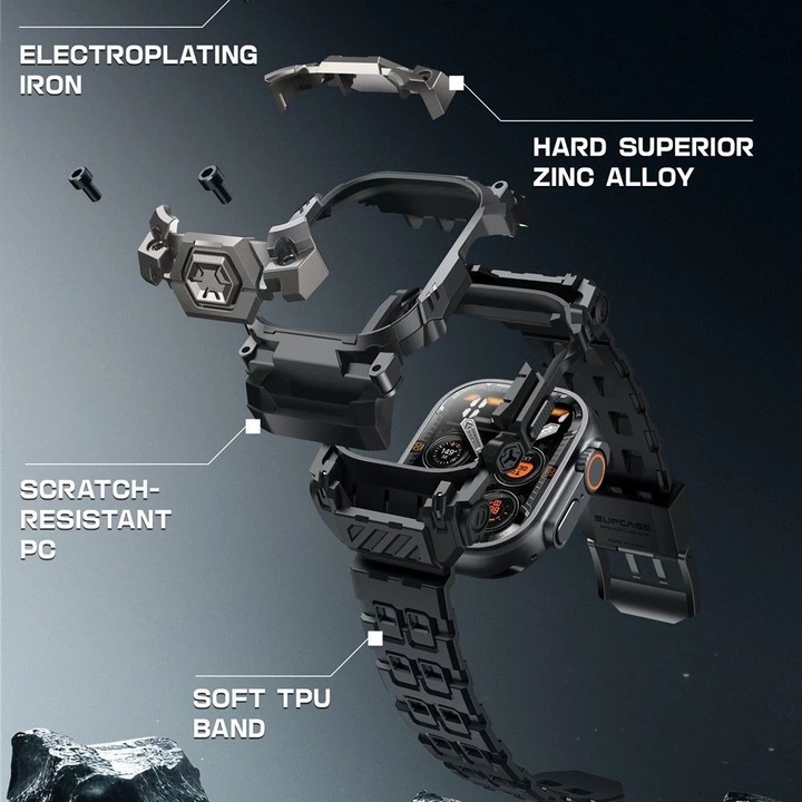 Husa cu curea pentru Apple Watch Ultra 1/2 (49mm), Spigen, TPU + policarbonat, neagra, 165x245mm