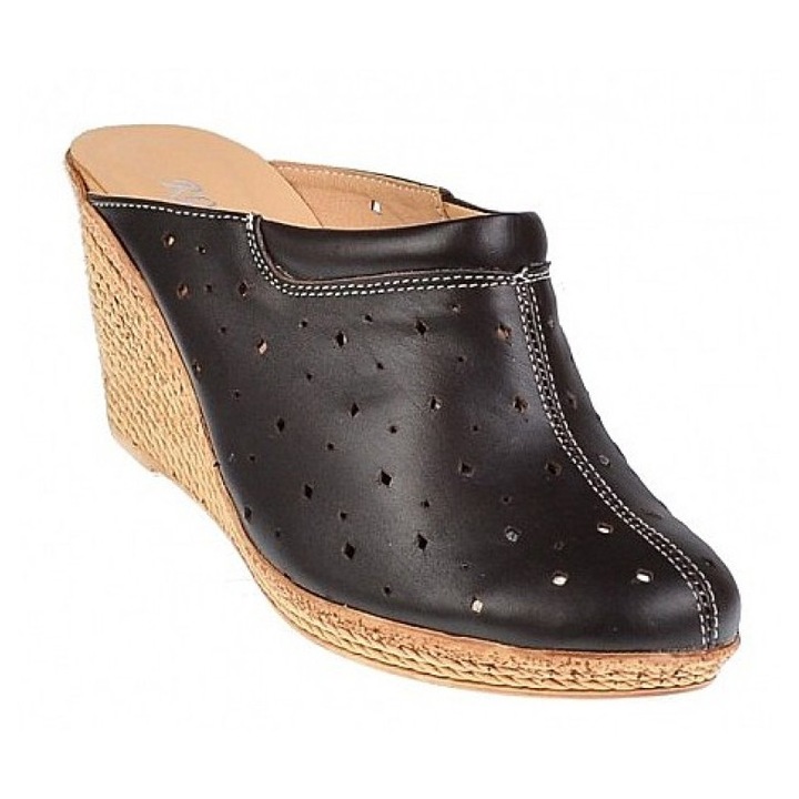 Saboti dama din piele naturala, platforme de 7 cm TEAGALBEN, Maro, 37