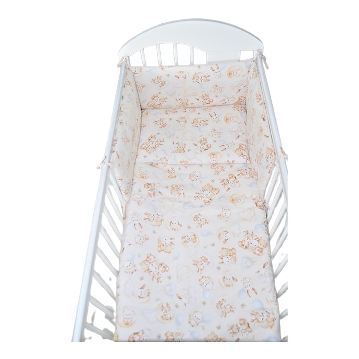 Set lenjerie de patut, din 3 piese, model cu ursuleti, pentru bebelusi, Belisima B0903CR, Crem